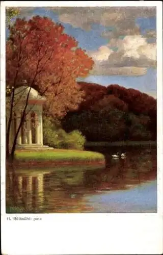 Künstler Ak Rüdisühli, H., Tempel, Herbst, See, Wolken