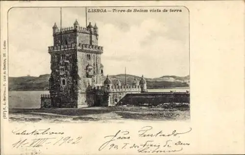 Ak Lisboa Lissabon Portugal, Torre de Belem vista de terra