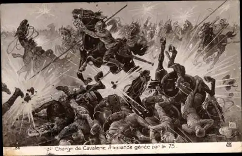 Ak Deutscher Kavallerieangriff wird durch den 75. Ersten Weltkrieg behindert