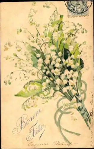 Präge Litho Glückwunsch, Blumenstrauß, Maiglöckchen