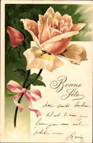 Präge Litho Glückwunsch, Blühende Rose