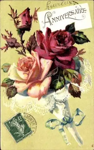 Präge Ak Blumenstrauß, Rosen, Kitsch