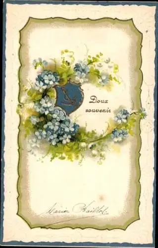 Präge Passepartout Ak Souvenir, Wappen, Vergissmeinnicht