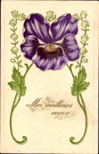 Präge Ak Kitsch, Blumen, Stiefmütterchen, Maiglöckchen