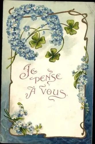 Präge Ak Blumen, Vergissmeinnicht, Glücksklee