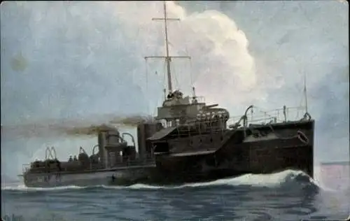 Künstler Ak Rave, Chr., Marine Galerie 170, Britisches Kriegsschiff, Torpedobootszerstörer, 1904