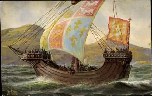 Künstler Ak Rave, Chr., Marine Galerie 120, Englisches Kriegsschiff, 14. Jahrhundert