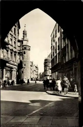 Ak Halle an der Saale, Leipziger Straße mit Leipziger Turm