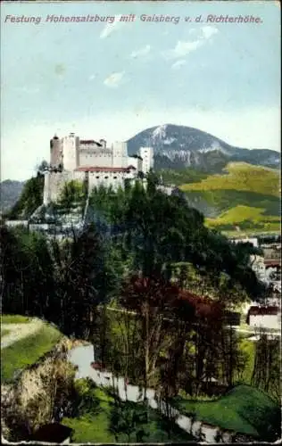 Ak Salzburg in Österreich, Festung Hohensalzburg mit Gaisberg von der Richterhöhe