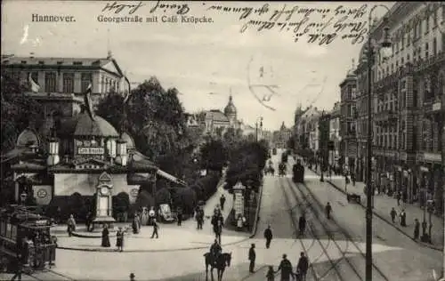 Ak Hannover in Niedersachsen, Georgstraße mit Café Kröpcke, Tram