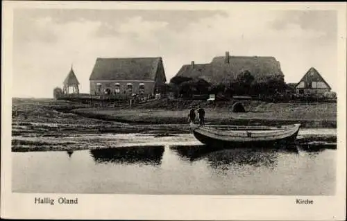 Ak Hallig Oland Nordfriesland, Kirche, Boot