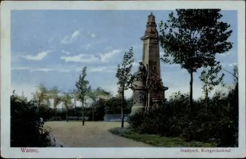 Ak Wanne Herne im Ruhrgebiet, Stadtpark, Kriegerdenkmal