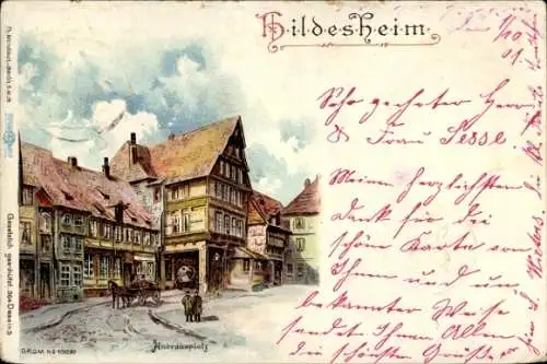 Litho Hildesheim in Niedersachsen, Andreasplatz, Häuseransicht