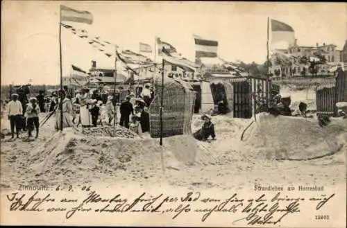 Ak Ostseebad Zinnowitz auf Usedom, Strandleben, Herrenbad, Fahne