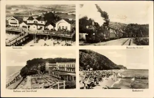 Ak Sellin auf Rügen, Seebrücke, Rasender Roland, Badestrand, Kurhaus