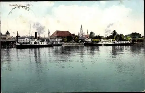 Ak Konstanz am Bodensee, Hafen, Dampfer