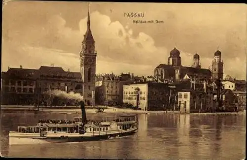 Ak Passau in Niederbayern, Rathaus, Dom, Dampfer