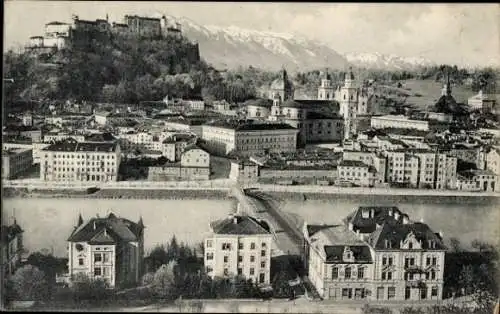 Ak Salzburg Stadt Österreich, Totalansicht der Stadt, Brücke