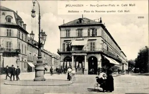 Ak Mulhouse Mülhausen Elsass Haut Rhin, Neuquartierplatz, Café Moll