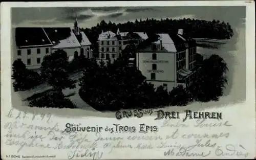 Mondschein Litho Trois Épis Drei Ähren Elsass Haut Rhin, Teilansicht, Gasthaus