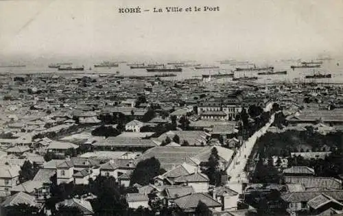 Ak Kobe Präf. Hyogo Japan, Die Stadt und der Hafen