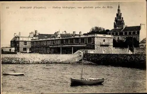Ak Roscoff Finistère, Biologische Station, Gesamtansicht von Mole aus