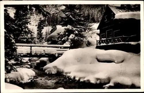 Ak Pralognan la Vanoise Savoie, Chalet, Brücke