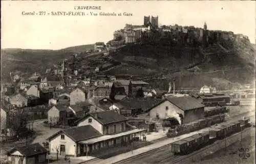 Ak Saint Flour Cantal, Gesamtansicht, Bahnhof