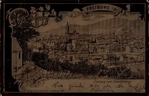 Passepartout Ak Freiburg im Breisgau, Gesamtansicht vom Lorettoberg aus
