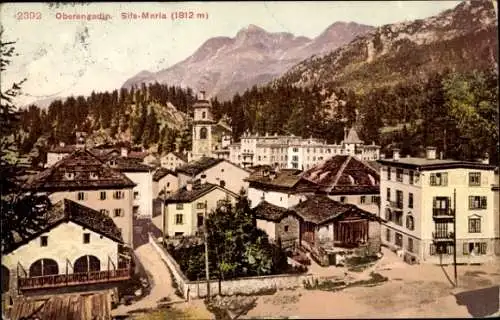 Ak Sils Maria Sils im Engadin Kt. Graubünden, Oberengadin, Teilansicht der Stadt