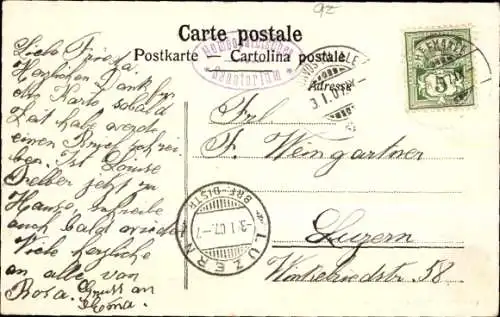 Passepartout Ak Davos Kanton Graubünden, Gesamtansicht, Neujahr