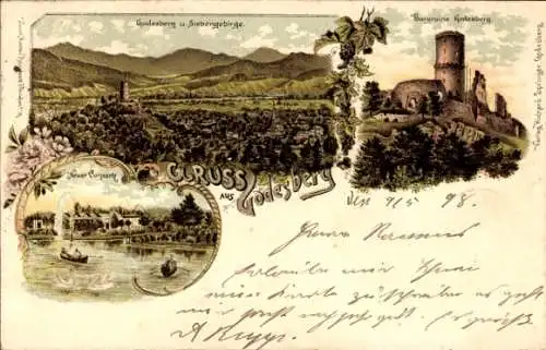 Litho Bad Godesberg Bonn am Rhein, Gesamtansicht, Burgruine, Siebengebirge