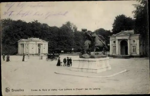 Ak Brüssel Brüssel, Eingang zum Bois und Statue Les Lutteurs à Cheval von de Lalaing