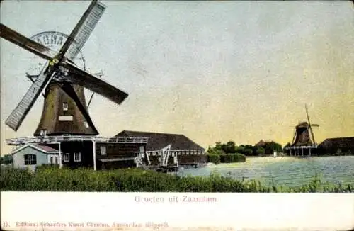 Ak Zaandam Zaanstad Nordholland, Windmühlen