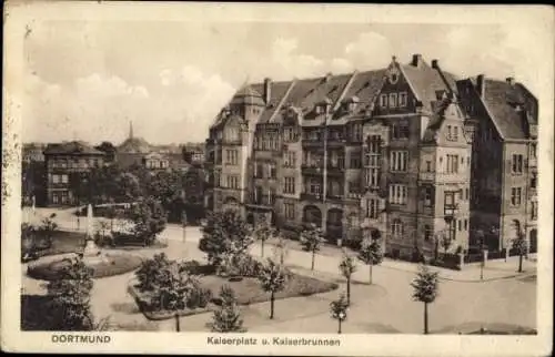 Ak Dortmund im Ruhrgebiet, Kaiserplatz, Kaiserbrunnen
