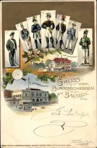 Litho Bautzen in der Oberlausitz, Bürgerschießen, Schützenhaus, Schützenfest