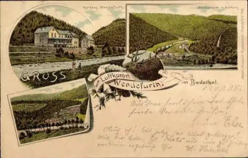 Litho Wendefurth Thale im Harz, Panorama, Kurhaus