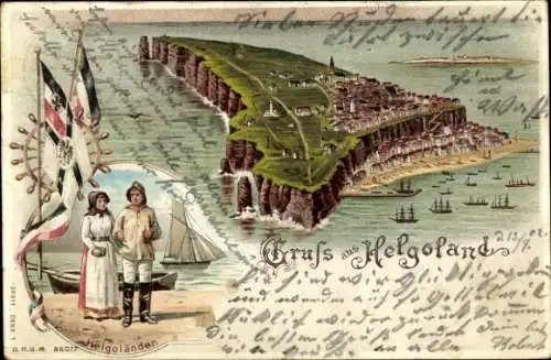 Litho Helgoland in Schleswig Holstein, Insel, Helgoländer, Fahnen