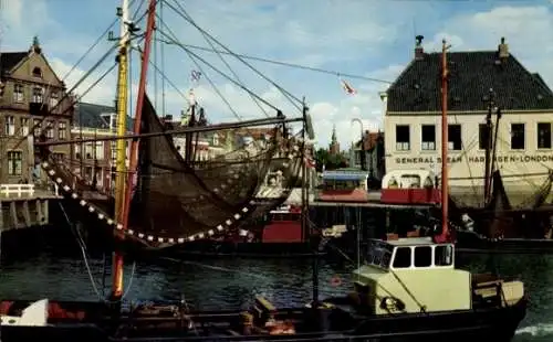 Ak Harlingen Friesland Niederlande, Hafen, Fischerboot, Reederei General Steam Harlingen London