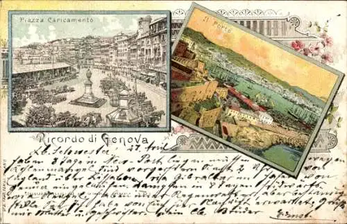 Litho Genova Genua Liguria, Piazza Caricamento, Porto