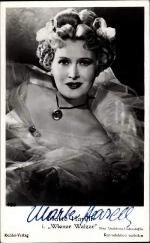Ak Schauspielerin Marte Harell, Portrait, Wiener Walzer, Halsanhänger, Autogramm