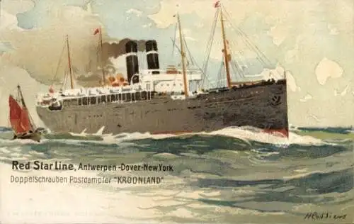 Künstler Ak Cassiers, H., Dampfer Kroonland, Red Star Line, Antwerpen Dover New York