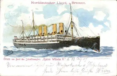 Künstler Litho Dampfer Kronprinzessin Cecilie, Norddeutscher Lloyd