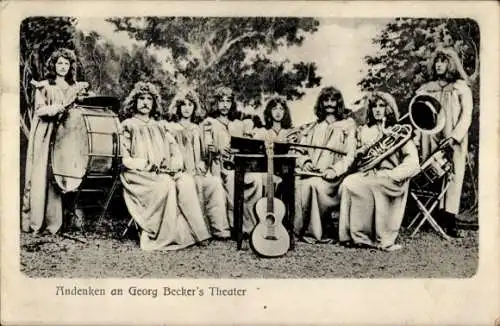 Ak Andenken an Georg Becker's Theater, Schauspieler mit Instrumenten