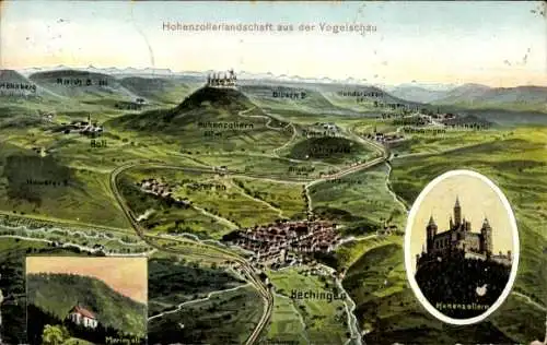 Landkarten Ak Hechingen im Zollernalbkreis, Hohenzollern, Zimmern, Stetten, Mariazell