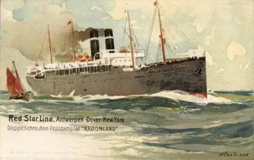 Künstler Ak Cassiers, H., Dampfer Kroonland, Red Star Line, Antwerpen Dover New York