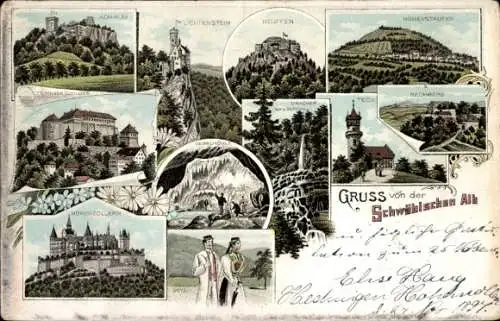 Litho Neuffen in Württemberg, Achalm, Lichtenstein, Schwäbische Alb, Hohenzollern, Teck, Rechberg