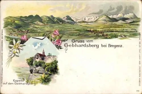 Litho Bregenz in Vorarlberg, Aussicht vom Gebhardsberg, Kapelle