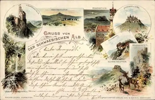 Litho Göppingen in Baden Württemberg, Lichtenstein, Hohenstaufen, Reussenstein, Schwäbische Alb