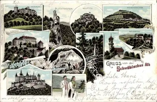 Litho Neuffen in Württemberg, Achalm, Lichtenstein, Schwäbische Alb, Hohenzollern, Teck, Rechberg